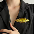 Gold Designer Inspired Lip Brooch