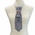 Custom Necktie Necklace - Gold/Black Plaid w Gold Pearl Brooch