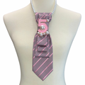 Custom Necktie Necklace - Pink Plaid/Stripe w #5 Designer Inspired Brooch