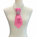 Custom Necktie Necklace- Pink Satin w Iridescent Brooch