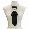 Custom Necktie Necklace- Black Satin w #5 Designer Inspired Brooch