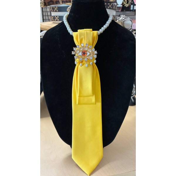 Custom Necktie Necklace - Yellow with Eye Brooch