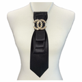Black Designer Inspired Necktie Necklace with CC Brooch