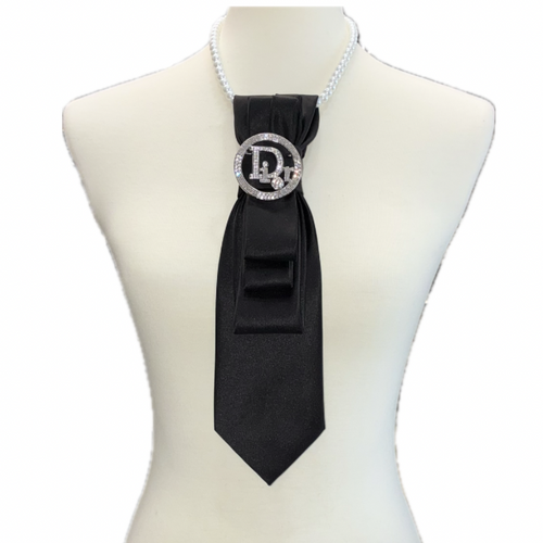 Black Necktie Necklace w Designer Inspired CD Brooch