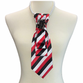 Custom Necktie Necklace- Red/White/Black Stripe w Rhinestone Brooch