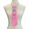 Custom Necktie Necklace - Pink Satin w #5 Designer Inspired Brooch