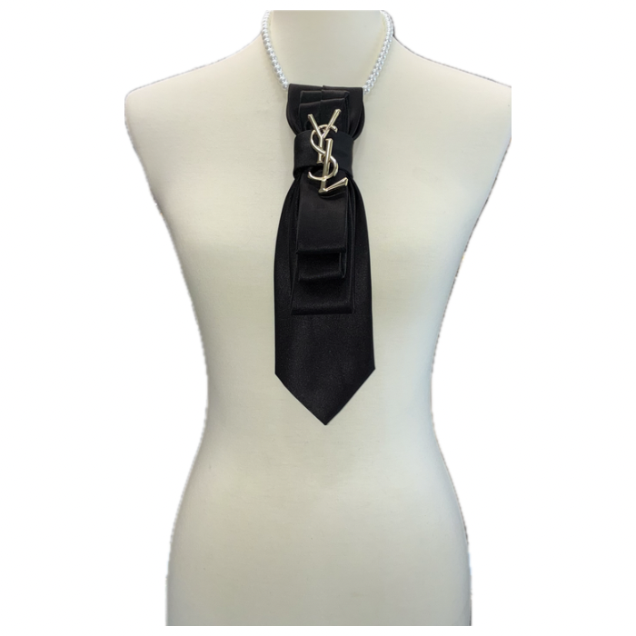 Black Designer Inspired Custom Necktie Necklace - YSL