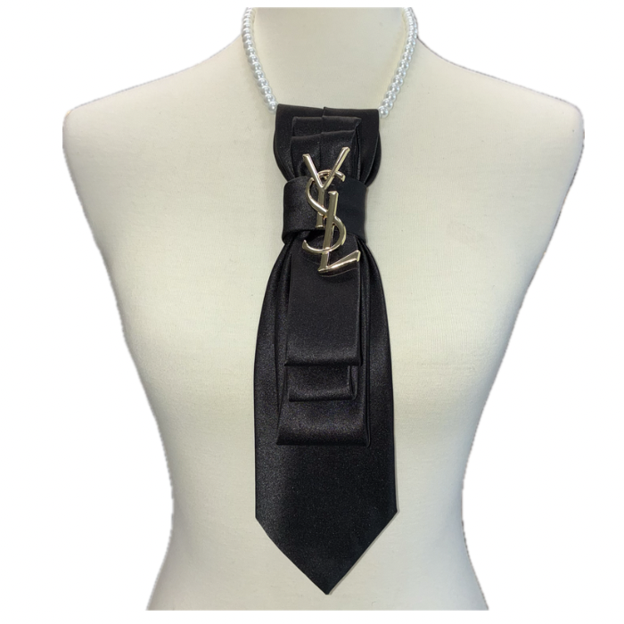 Black Designer Inspired Custom Necktie Necklace - YSL