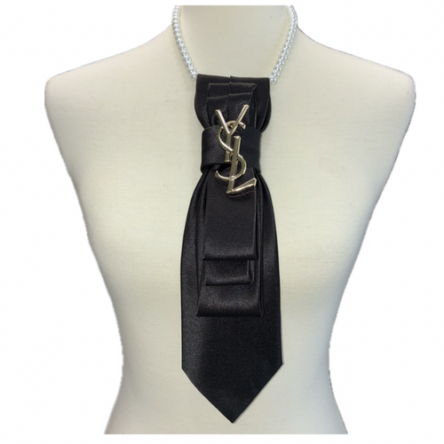 Black Designer Inspired Custom Necktie Necklace - YSL