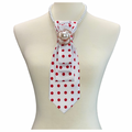 Custom Necktie Necklace- White/Red Dot w Gold Pearl Brooch