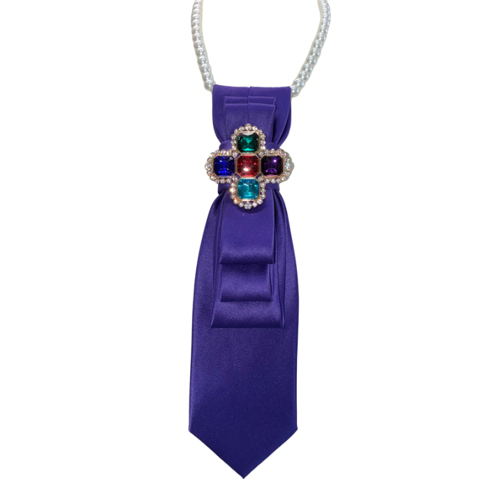 Custom Necktie Necklace - Purple w Multi Color Stone Cross Necklace