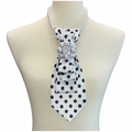 Custom Necktie Necklace - White/Black Dot w #5 Designer Inspired Brooch