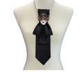 Custom Necktie Necklace - Black Satin w Mask Brooch