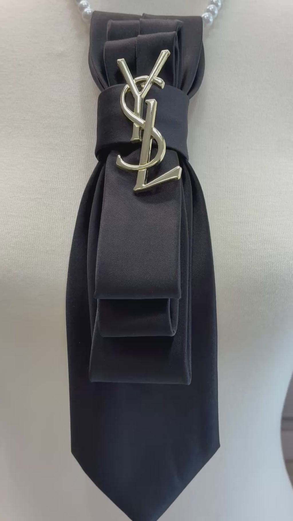 Black Designer Inspired Custom Necktie Necklace - YSL