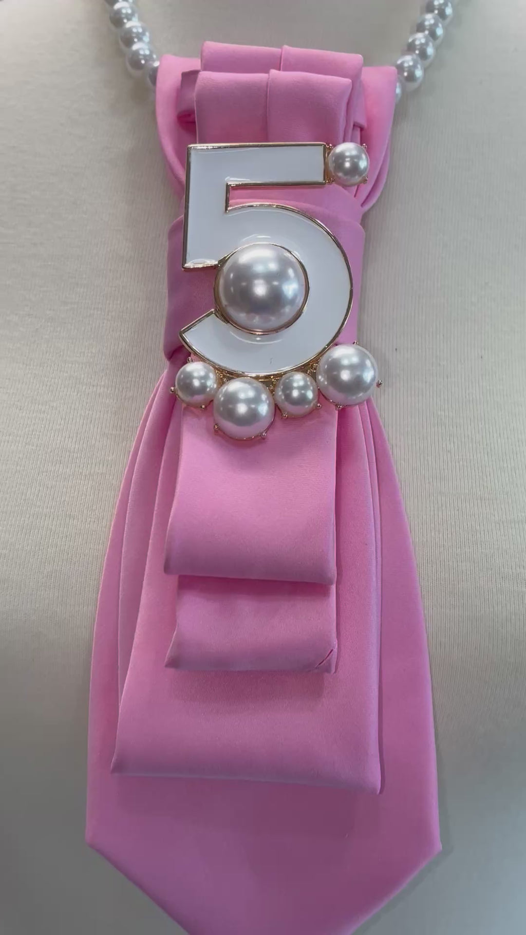Custom Necktie Necklace- Pink Satin w #5 Designer Inspired Brooch